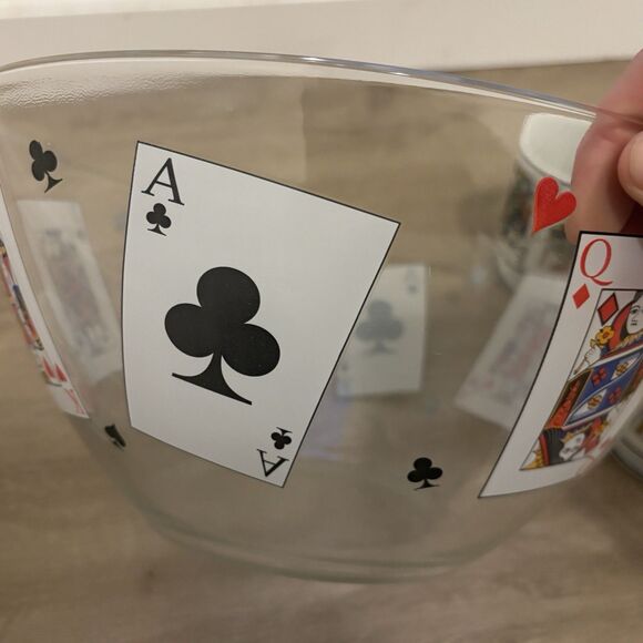 Vintage Playing Card Punch Bowl Set 4 Mugs Pedestal King Queen Jack Clubs Hearts - Picture 6 of 12